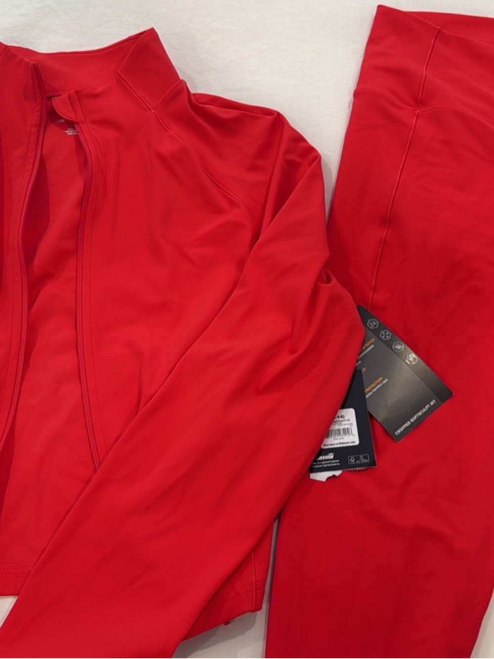 Women’s bright coral red workout set jacket and leggings